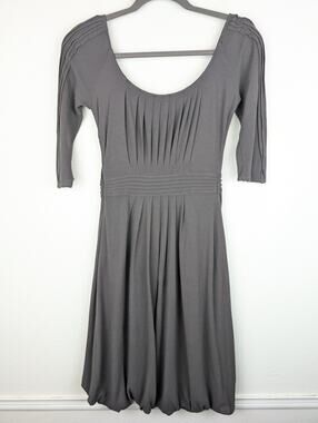 Sportmax Maxmara Dress Pleated Knit Bubble Hem Luxury Designer Italy Gray Size S